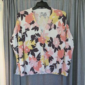 Business Office Wear Croft And Barrow Cardigan Women's L White Brown Pink Floral